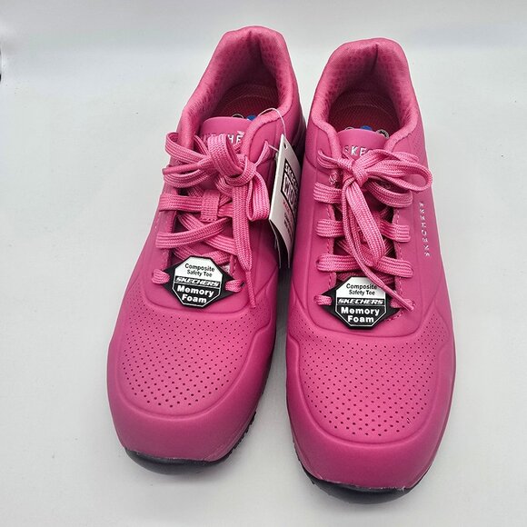 Skechers Deloney Comp Toe Memory Foam Work Sneakers Hot Pink 8 - Picture 2 of 9